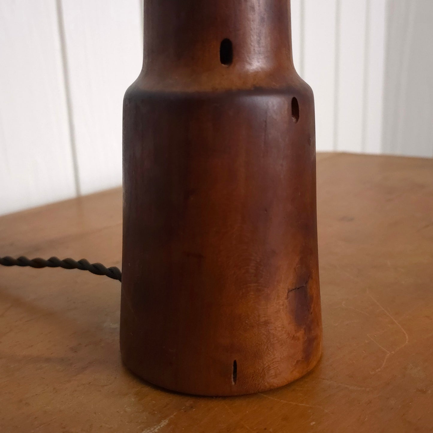 Detail of Vintage 60s Hand-Turned Solid Walnut Table Lamp