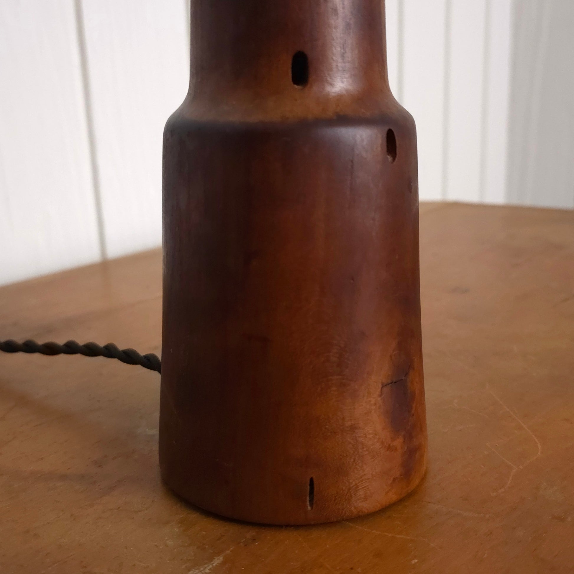 Detail of Vintage 60s Hand-Turned Solid Walnut Table Lamp