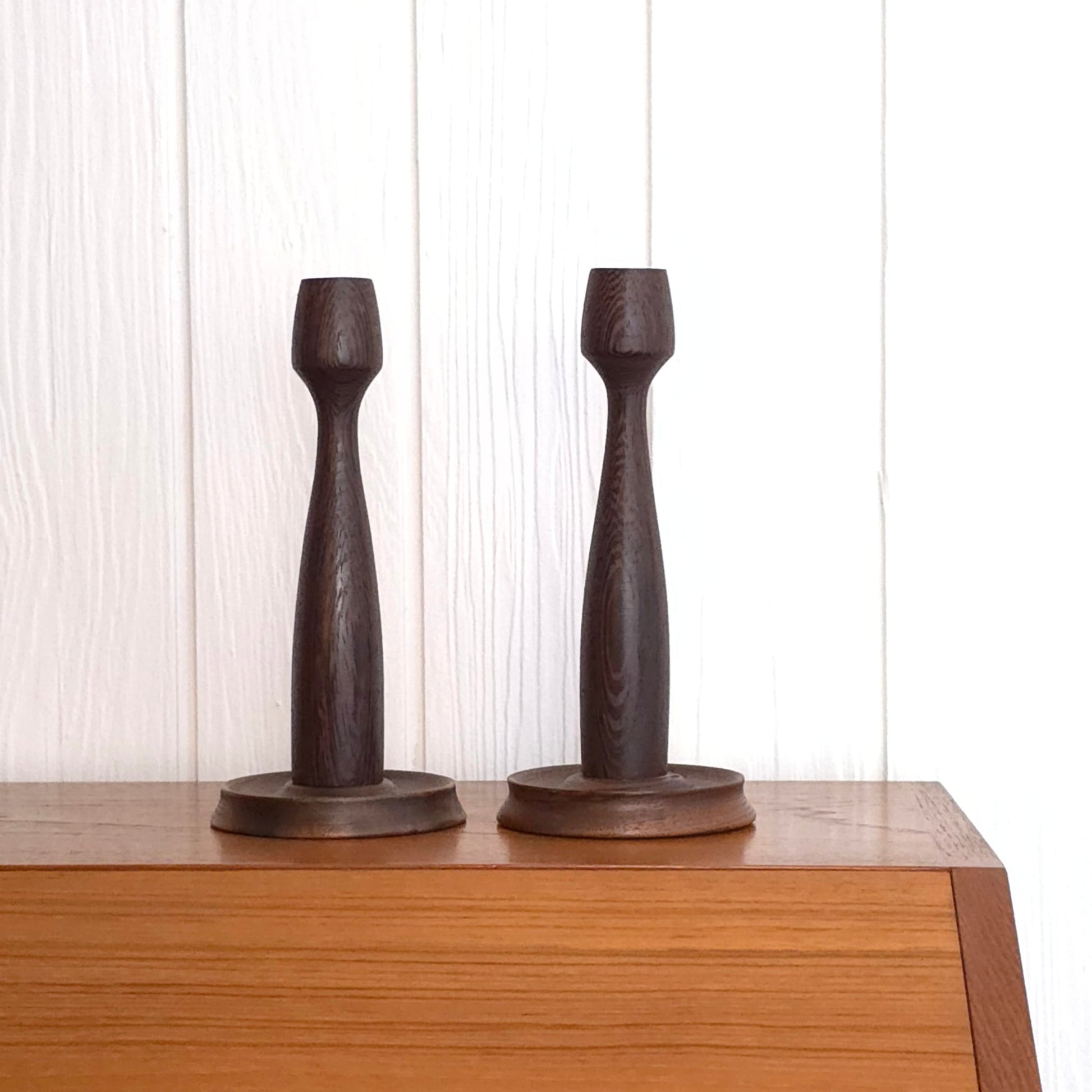 Danish modern wenge + walnut candle holders