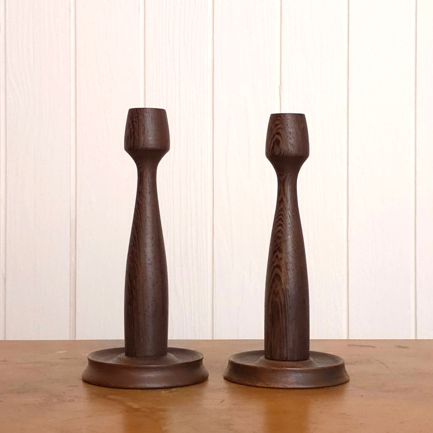 Danish modern wenge + walnut candle holders
