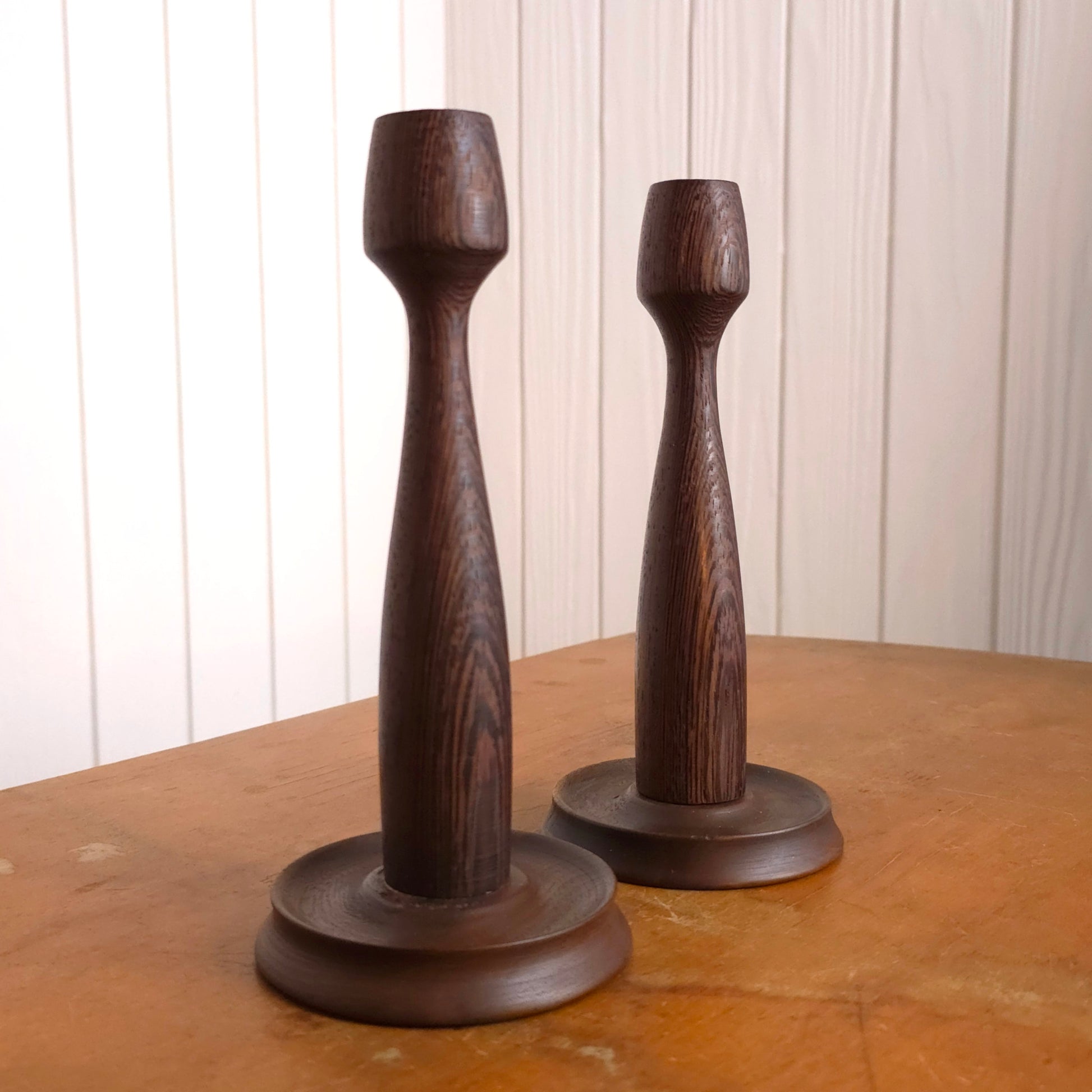 Danish modern wenge + walnut candle holders