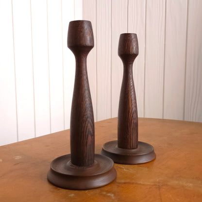 Danish modern wenge + walnut candle holders
