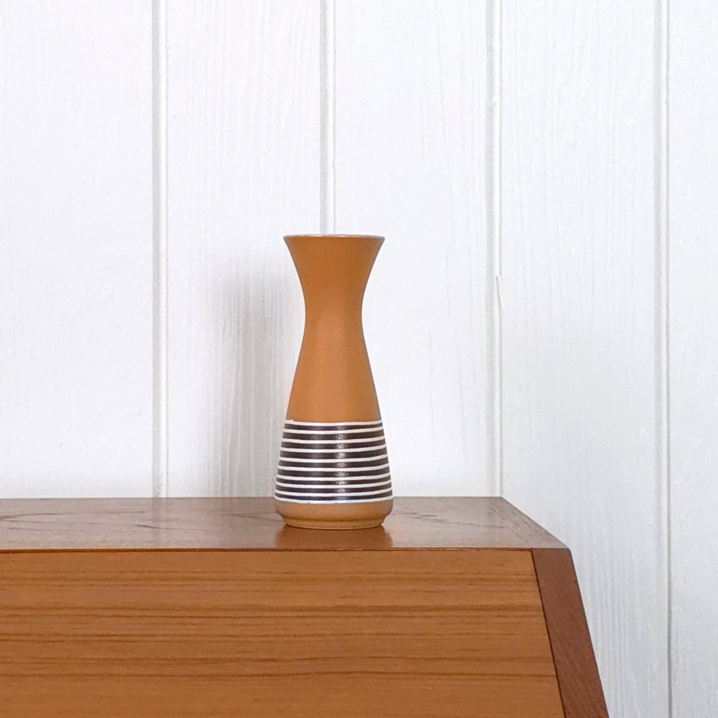 Vintage West German Brown Striped Pottery Vase