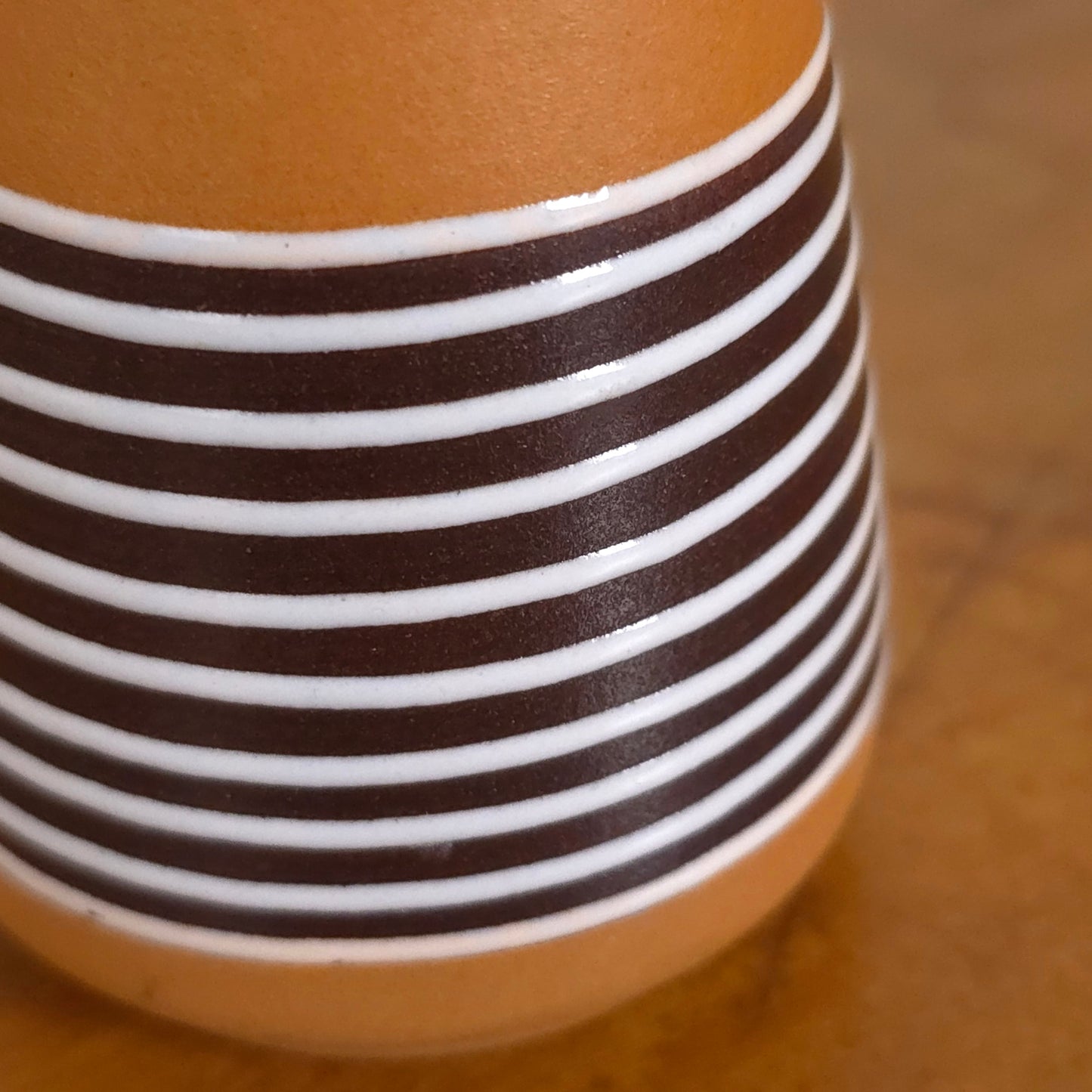 Stripe detail of Vintage West German Brown Striped Pottery Vase