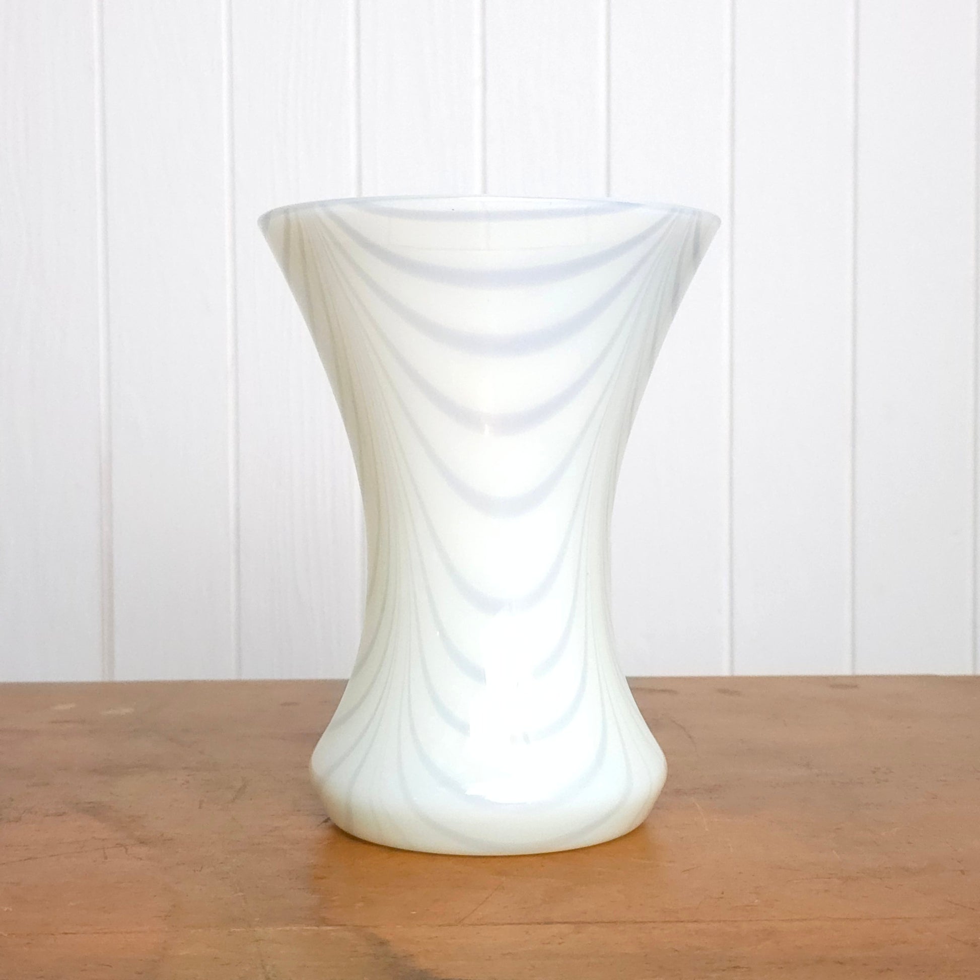 White Blue Swirl Murano Art Glass Vase