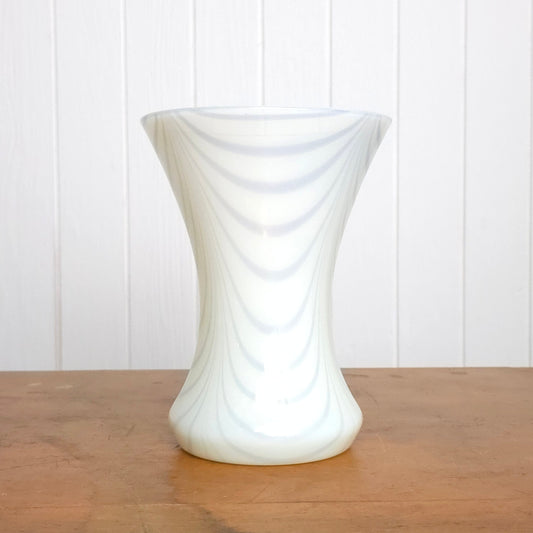 White Blue Swirl Murano Art Glass Vase